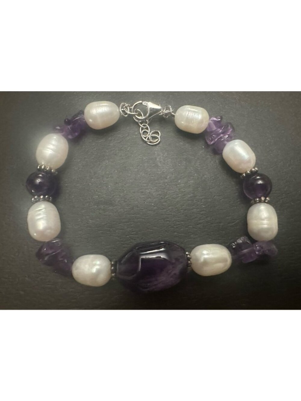 Ross-Simons Sterling Silver Freshwater Pearls Amethyst Bracelet New